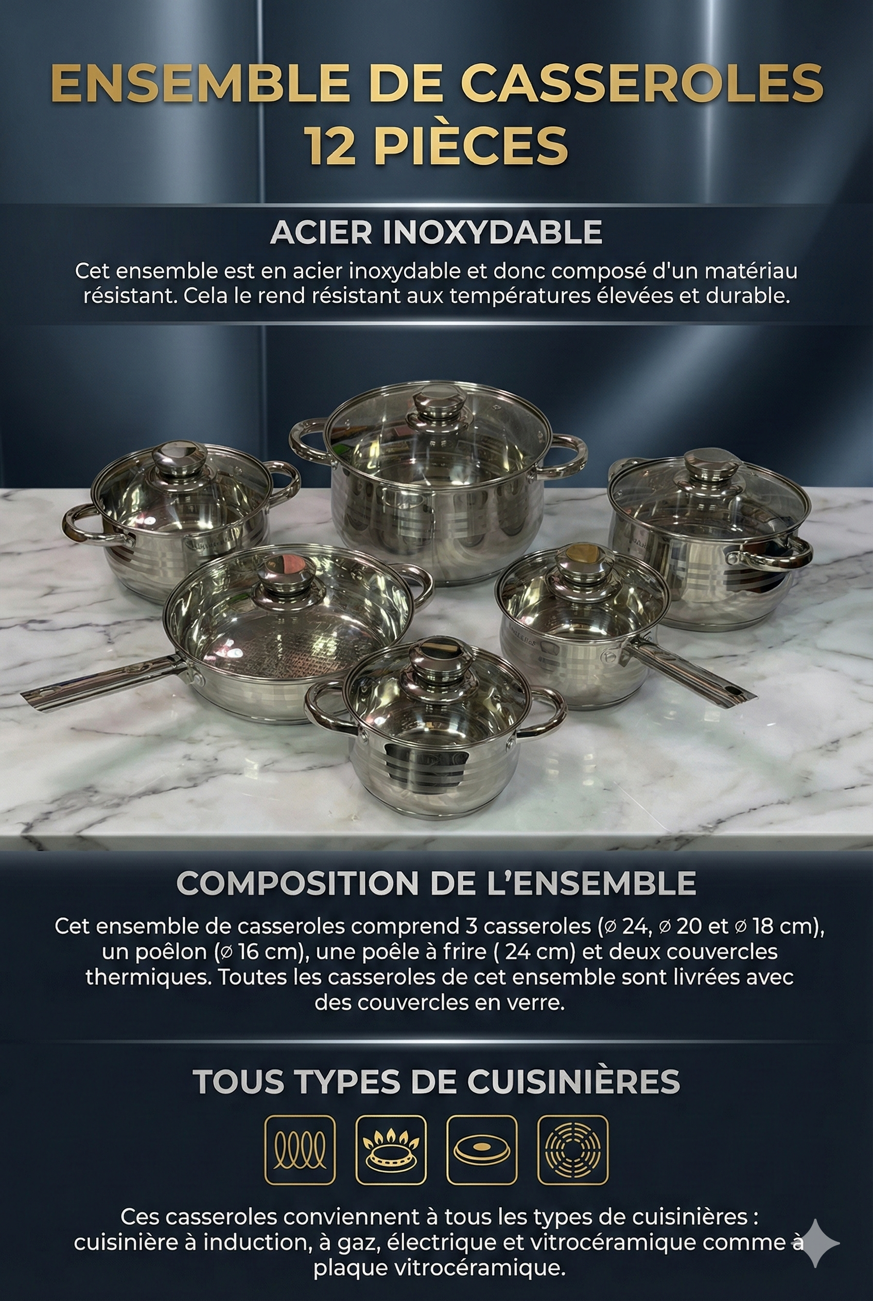 IMG_0950 Batterie de Cuisine 12 pièces – Acier Inoxydable Haute Qualité